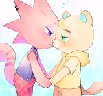  &lt;3 animal_crossing anthro beaver blush buckteeth c.j._(animal_crossing) chameleon choker duo flick_(animal_crossing) freckles goth hand_holding jewelry kissing lizard male male/male mammal necklace nintendo nobinolife red_body red_scales reptile rodent romantic_ambiance romantic_couple scales scalie teeth video_games 