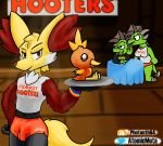  absurd_res atomicmeta avian bulge canid canine clothing delphox distracted distracted_boyfriend femboy_hooters fox girly hi_res hooters_uniform lgbt_pride looking_at_viewer mammal meme midriff neon_the_dragon nintendo niona_the_dragoness pok&eacute;mon pok&eacute;mon_(species) pride_colors redwin_blazeson sibling spotlight stare tight_clothing torchic tray twins video_games 