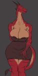  anthro areola areola_slip audunor big_breasts breasts cleavage clothed clothing dragon female simple_background solo tight_clothing wide_hips 