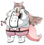  2020 alpha_channel anthro belly bottomwear bulge canid canine canis clothing domestic_dog fur hi_res humanoid_hands kemono male mammal obese overweight overweight_male pink_body pink_fur shirt shorts simple_background solo tanetomo tdph2dubnoxxthu tokyo_afterschool_summoners topwear transparent_background video_games 