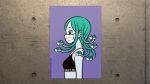  1girl blue_skin gorgon green_hair living_hair mask mouth_mask original panasonynet profile purple_background snake_hair solo sports_bra surgical_mask upper_body 