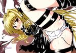  bad_id bad_pixiv_id belt blonde_hair blush cameltoe konjiki_no_yami long_hair open_mouth panties pantyshot red_eyes shimejinameko solo spread_legs thigh_strap to_love-ru twintails underwear upskirt white_panties 