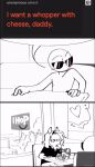 4:7 ambiguous_gender animated anon anthro awkward duo equid equine eyewear flirting food glue_(irradiatedpiratebooty) greyscale horse human ihop irradiatedpiratebooty male mammal monochrome pancake short_playtime stare suggestive_dialogue sunglasses tumblr tumblr_ask