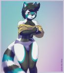  anthro black_body black_countershading black_fur black_hair black_tail bulge clothing countershading fur hair hi_res looking_at_viewer mammal mr-shin multicolored_body multicolored_fur multicolored_tail navel reverse_countershading solo tongue white_body white_fur 