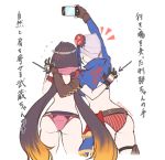  2girls ass belt bikini cellphone fate/grand_order fate_(series) fingerless_gloves from_behind gloves miyamoto_musashi_(fate/grand_order) miyamoto_musashi_(swimsuit_berserker)_(fate) multiple_girls osakabe-hime_(fate/grand_order) osakabe-hime_(swimsuit_archer)_(fate) phone pink_hair scarf self_shot smartphone swimsuit yayoi_maka 