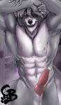  2019 abs animal_genitalia animal_penis anthro balls black_lips black_nose bodily_fluids canid canine canine_penis canis cum detailed_background erection eye_patch eyewear fur genital_fluids genitals goldeyboi grey_body grey_fur hi_res knot lips looking_away male mammal muscular muscular_anthro muscular_male navel nintendo nipples nude penis pink_nipples red_eyes sheath shower signature smile star_fox steam teeth video_games wet wet_body wet_fur wolf wolf_o&#039;donnell 