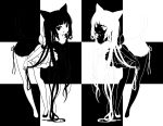  2girls catgirl long_hair monochrome original third-party_edit tsukiyo_(skymint) 
