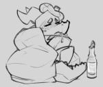  anthro bedding beverage black_and_white blanket blush bottle female horn ice_bag ill kobold low_res monochrome reptile scalie solo srriz srriz_adventure srrizadventurer 