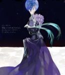  1boy arm_up black_hair cape drawr from_behind hidden_face judas_(tales) male_focus mask moon nishihara_isao outstretched_arm pale_skin planet short_hair solo space surreal tales_of_(series) tales_of_destiny_2 translation_request 
