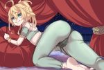  1girl ahoge ass barefoot black_panties blonde_hair blue_eyes blush breasts cameltoe closed_mouth hal_(goshujinomocha) harem_outfit looking_at_viewer looking_back panties see-through shiny shiny_hair shoulder_blades small_breasts smile solo tanya_degurechaff thong underwear youjo_senki 