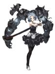  1girl armor blue_hair borrowed_character brown_eyes closed_mouth frills gauntlets holding holding_sword holding_weapon kasa living_hair original pauldrons pouch shoulder_armor simple_background solo spikes standing sword twintails ukuel vambraces weapon white_background 