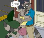  absurd_res daughter dialogue father father_and_child father_and_daughter female hi_res hug male male/female mammal parent parent_and_child procyonid raccoon wonka_(artist) 