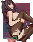  1girl anal aurahack bangs black_hair blunt_bangs blush bracelet breasts brown_legwear censored disembodied_penis eyebrows_visible_through_hair fire_emblem fire_emblem_awakening highres huge_breasts jewelry lips mosaic_censoring novelty_censor penis purple_eyes pussy pussy_juice raised_eyebrow sagging_breasts sex sideboob solo_focus testicles tharja_(fire_emblem) thigh_strap tiara torn_bodystocking two_side_up veins veiny_penis 