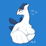  1:1 absurd_res big_breasts blush bodily_fluids breasts female hi_res legendary_pok&eacute;mon lugia nervous nintendo pok&eacute;mon pok&eacute;mon_(species) solo sweat video_games white_body wolfwithwing 