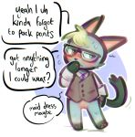  andromorph animal_crossing anthro blush bottomless clothed clothing embarrassed english_text eyewear genitals glasses hi_res intersex invalid_tag male_(lore) nintendo panken partially_clothed pussy raymond_(animal_crossing) solo text video_games 