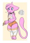  2020 anthro blush bulge clothing dialogue english_text femboy_hooters girly hooters legendary_pok&eacute;mon legwear male mammal mew myuu_(rivvoncat) nintendo open_mouth pok&eacute;mon pok&eacute;mon_(species) rivvoncat text video_games 