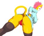  2018 absurd_res anthro butt camel_toe clothed clothing digital_media_(artwork) domestic_cat felid feline felis female fluffy fluffy_tail fur genitals hair hi_res mammal monique_pussycat orange_eyes partially_clothed pink_hair pussy q_wed simple_background smile solo super_fuck_friends thong tongue tongue_out underwear white_background yellow_body yellow_fur 