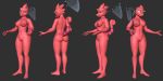  2:1 3d_(artwork) animal_crossing anthro breasts butt chameleon crossgender delbi3d digital_media_(artwork) female flick_(animal_crossing) hi_res lizard nintendo nipples non-mammal_breasts red_body reptile scalie simple_background solo standing turnaround video_games 