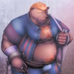  2020 anthro barguest_(tas) belly bottomwear bulge clothed clothing hi_res humanoid_hands male mammal mono_(artist) moobs open_shirt overweight overweight_anthro overweight_male shirt shorts solo tokyo_afterschool_summoners topwear ursid video_games 