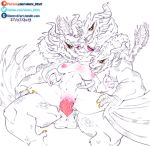  3_heads anthro anthro_on_anthro anthro_penetrated anthrofied balls blush bodily_fluids breasts claws cum cum_in_pussy cum_inside duo fangs female female_on_top female_penetrated genital_fluids genitals godzilla_(series) horn humanoid kaiju king_ghidorah licking looking_pleasured love male male/female male_penetrating male_penetrating_female multi_head muto_(godzilla) nipples on_top open_mouth open_smile penetration penis pussy romantic_ambiance romantic_couple simple_background smile text toho tongue tongue_out url vaginal vaginal_penetration vipery-07 white_background wings yellow_eyes 