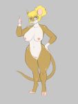  2020 3:4 anthro areola belly big_breasts blonde_hair blue_eyes breasts digitigrade female freckles genitals gesture hair hair_bun hi_res lurking_tyger mammal maple_woods mouse murid murine navel nipples pussy rodent simple_background solo spots thick_thighs thumbs_up whiskers white_belly wide_hips 