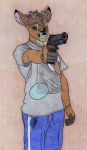  anthro bambi_(film) buick_skylark cervid clothing colored_pencil colt_1911 disney gun handgun hi_res ink jewelry male mammal pistol ranged_weapon ronno smile solo traditional_media_(artwork) weapon 