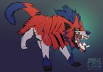  2020 ambiguous_gender ambiguous_pred ambiguous_prey anthro anthro_prey bodily_fluids canid canine canis claws duo feral feral_pred fur green_background hero_of_many_battles_zamazenta legendary_pok&eacute;mon mammal micro mongrelist nematious_(character) nintendo oral_vore paws pok&eacute;mon pok&eacute;mon_(species) red_body red_fur saliva scar sharp_teeth simple_background size_difference teeth tongue video_games vore wolf zamazenta 