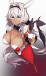  1girl bangs bare_shoulders blue_eyes body_markings breasts caenis_(fate) cleavage dark_skin fate/grand_order fate_(series) hair_intakes highres large_breasts long_hair looking_at_viewer mku open_mouth silver_hair tattoo 