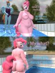  3d_(artwork) anthro big_breasts big_butt breasts butt dialogue digital_media_(artwork) duo equid equine female friendship_is_magic hasbro hi_res huge_butt looking_back mammal my_little_pony nipples nude outside papadragon69 pegasus pinkie_pie_(mlp) rainbow_dash_(mlp) rear_view swimming_pool thick_thighs tree water wings 