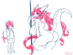  anthro anthrofied blush breasts butt child clothed clothing dragon duo fan_character fangs female hair hi_res horn male nipple_piercing nipples open_mouth open_smile piercing pink_eyes pink_hair simple_background smile tongue vipery-07 white_background young 