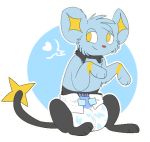  &lt;3 2016 black_body black_fur blue_body blue_fur diaper feral fur male nintendo paddedpaws pok&eacute;mon pok&eacute;mon_(species) raised_paw shinx sitting smile solo video_games yellow_eyes 