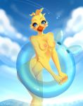  avian balloon beak bird blue_eyes blush breasts chicken cloud feathers female five_nights_at_freddy&#039;s five_nights_at_freddy&#039;s_2 fur galliform gallus_(genus) hi_res lipstick makeup phasianid pool_(disambiguation) sky smile solo summer toy_bonnie_(fnaf) toy_chica_(fnaf) uthav video_games yellow_body yellow_fur 