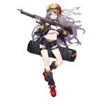  1girl bag bandage_on_face bandages bangs belt belt_feed bipod braid brown_eyes bullet collar crop_top crop_top_overhang full_body girls_frontline goggles goggles_on_head gun hair_between_eyes helmet holding holding_gun holding_weapon holster jacket lavender_hair leg_warmers long_hair looking_at_viewer m60 m60_(girls_frontline) machine_gun midriff mika_pikazo navel official_art red_footwear shoelaces shoes short_shorts shorts sneakers solo thigh_holster thigh_strap transparent_background trigger_discipline very_long_hair weapon 