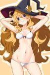  1girl bare_shoulders bikini blonde_hair blue_eyes breasts character_request copyright_request hat iwasi-r long_hair looking_at_viewer navel small_breasts smile solo swimsuit very_long_hair white_bikini witch_hat 