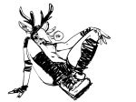  2020 anthro antlers areola belly big_ears breasts cervid clothed clothing cornfrosty dialogue fingerless_gloves floppy_ears footwear freckles gloves gynomorph hair handwear hatching hi_res horn intersex leaning leaning_back leggings legwear mammal medium_breasts monochrome navel nipples one_eye_obstructed partially_clothed shoes short_hair simple_background sitting sketch sneakers solo spread_legs spreading topless traditional_media_(artwork) 