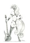  anthro baron_engel bridle butt clothed clothing equid equine female friendship_is_magic guitar hi_res horn legwear looking_back mammal monochrome musical_instrument my_little_pony plucked_string_instrument simple_background skimpy solo standing string_instrument sweetie_belle_(mlp) thigh_highs thong underwear unicorn white_background 
