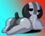  animate_inanimate anthro big_breasts big_butt breasts butt convenient_censorship dezmine21 female grey_body hi_res huge_breasts huge_butt looking_at_viewer looking_back lying mammal narrowed_eyes nintendo nintendo_switch nude on_front presenting presenting_hindquarters short_stack simple_background smile solo switch_dog thick_thighs video_games wide_hips 