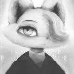  1:1 abstract_background anthro bangs canid canine clothed clothing female hasukii hazuki_mikami_(hasukii) hi_res looking_up mammal monochrome one_eye_obstructed portrait simple_background solo turtle_neck white_background 