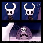 1:1 ambiguous_gender anthro arthropod bodily_fluids comic distressed driftstar_(artist) duo female insect meme millibelle_(hollow_knight) redraw sweat the_knight_(character) 