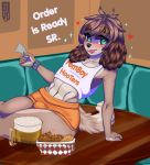  alcohol animal_crossing beer beverage blush bottomwear brown_body brown_fur bulge canid canine canis clothing dialogue digby_(animal_crossing) domestic_dog femboy_hooters food fur girly givo hi_res looking_at_viewer male mammal meme nintendo shorts slim solo tongue tongue_out video_games 