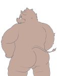  2020 3:4 anthro balls butt genitals hi_res kemono kipchin_2nd00 male mammal overweight overweight_male simple_background solo suid suina sus_(pig) white_background wild_boar 