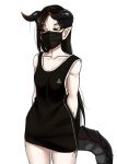 2020 animal_humanoid black_body black_hair black_scales black_sclera breasts dragon dragon_humanoid face_mask female hair horn humanoid humanoid_pointy_ears scales scalie scalie_humanoid simple_background small_breasts solo twrlare white_background yellow_eyes 