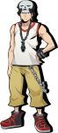  1boy beanie belt_chain bitou_daisukenojou blonde_hair hair_ornament hand_on_hip hat highres jewelry looking_at_viewer necklace official_art skull_hair_ornament skull_necklace solo subarashiki_kono_sekai subarashiki_kono_sekai_the_animation tank_top transparent_background 