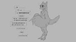  16:9 anthro avian beak bird blush breasts dialogue english_text eyebrows eyelashes feathers female grey_background monochrome nervous nipples non-mammal_breasts nude simple_background solo text watsup widescreen 