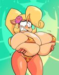  ! absurd_res accessory activision anthro bandicoot big_breasts blonde_hair bodily_fluids breast_expansion breasts coco_bandicoot countershade_fur countershading crash_bandicoot_(series) explosives female flower flower_in_hair fur green_eyes grimphantom hair hair_accessory hi_res holding_breast huge_breasts hyper hyper_breasts mammal marsupial nipple_outline orange_body orange_fur plant ponytail solo surprise sweat tan_body tan_countershading tan_fur tnt video_games 