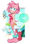  absurd_res accessory amy_rose anthro beach bracelet cashumeru clothing eulipotyphlan featureless_feet female flower flower_in_hair gloves green_eyes hair hair_accessory handwear hedgehog hi_res jewelry mammal one-piece_swimsuit plant seaside solo sonic_the_hedgehog_(series) swimwear 