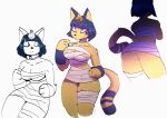  2020 animal_crossing ankha_(animal_crossing) anthro bangs blue_eyes breasts butt cleavage clothed clothing domestic_cat egyptian felid feline felis female fur goonie-san hi_res mammal nintendo pupils simple_background skimpy slit_pupils solo thick_thighs under_boob video_games wide_hips wraps yellow_body yellow_fur 