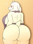  &lt;3 2020 3:4 anthro apron apron_only big_breasts big_butt boss_monster bovid breasts butt caprine clothing curvy_figure cute_fangs female fur hi_res hoodie_stalker horn huge_butt looking_back mammal mature_female mostly_nude presenting rear_view red_eyes side_boob simple_background slightly_chubby smile solo standing thick_thighs toriel undertale video_games voluptuous white_body white_fur wide_hips 