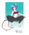  anthro bra breasts clothed clothing digital_media_(artwork) felid feline female hi_res looking_at_viewer mammal solo sports_bra tutifruti_(artist) underwear yoga yoga_pants 