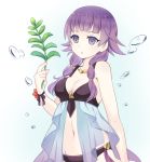  1girl bikini black_bikini breasts cleavage fire_emblem fire_emblem:_the_sacred_stones fire_emblem_heroes holding lute_(fire_emblem) open_mouth purple_eyes purple_hair shira_yu_ki simple_background solo swimsuit 